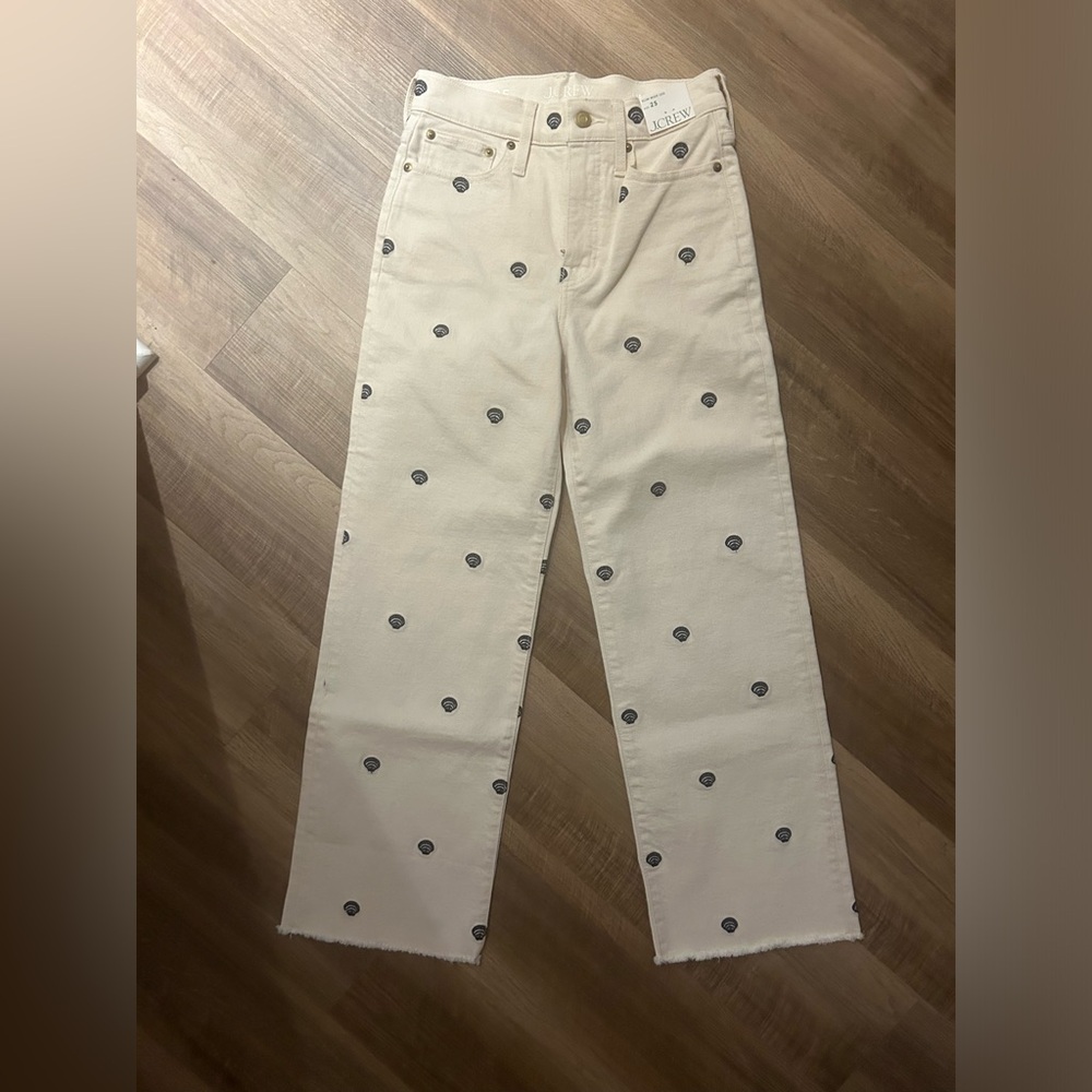 J. Crew off white sea shell slim wide leg jeans